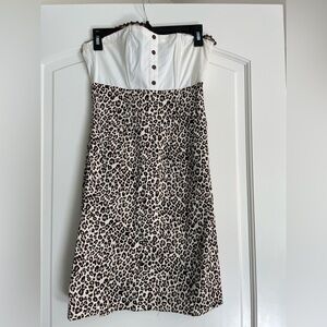 Selé Leopard Print Strapless Midi Dress with White Bodice